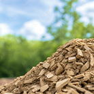 Pile of wood chips, a renewable biomass fuel used for heating, energy production, or as mulch in landscaping