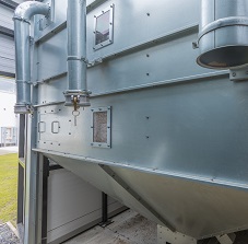 Outdoor pellet fuel store with a weatherproof structure designed to keep wood pellets dry and accessible.